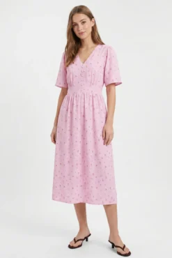 Vestido midi de manga curta estampado