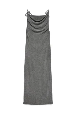Vestido midi de tecido metálico