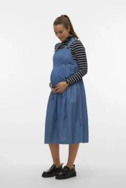Vestido midi de tirantes vaqueiros maternity