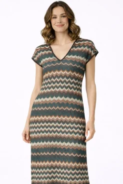 Vestido midi em malha pointelle com viscose