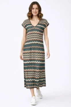 Vestido midi em malha pointelle com viscose