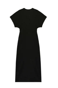 Vestido midi gola em bico