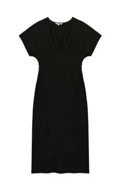 Vestido midi gola em bico