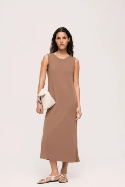Vestido midi mangas com Tencel