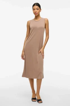 Vestido midi mangas com Tencel