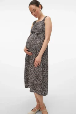 Vestido midi maternity de alças