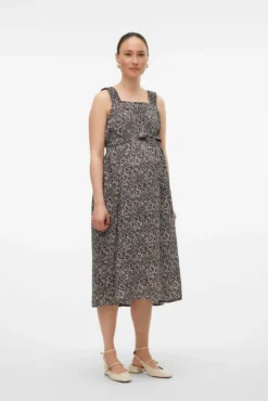 Vestido midi maternity de alças