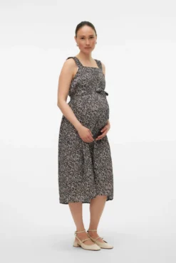 Vestido midi maternity de alças
