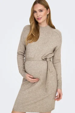 Vestido pré-mamã em malha com gola alta e cinto